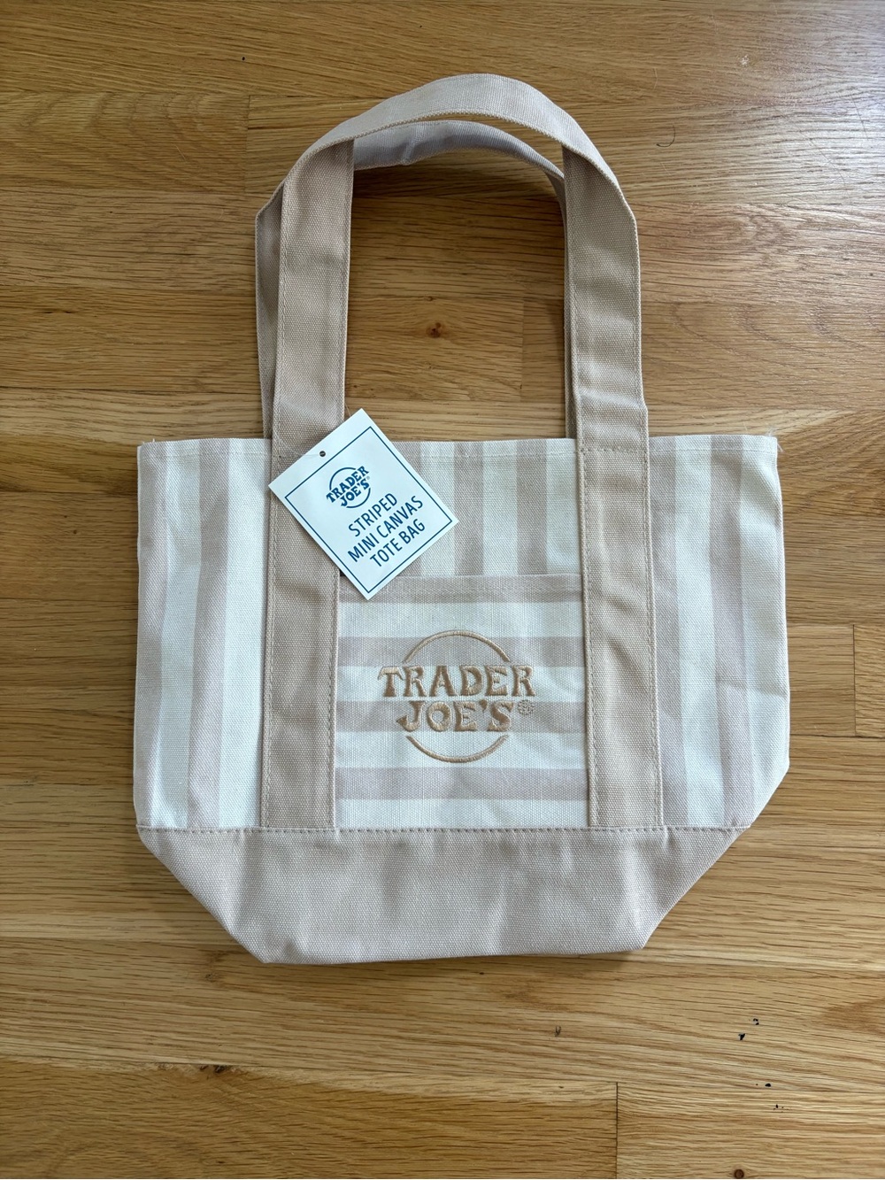 Trader Joe's Beige Striped Canvas Mini Tote Bag
